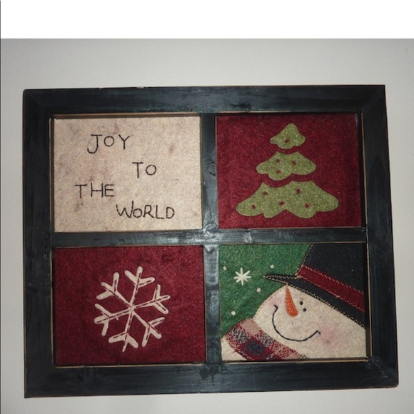 ☃️ SALE Winter Country Snowman Wall Hanging, Wood, Window Frame NEW - Picture 1 of 3